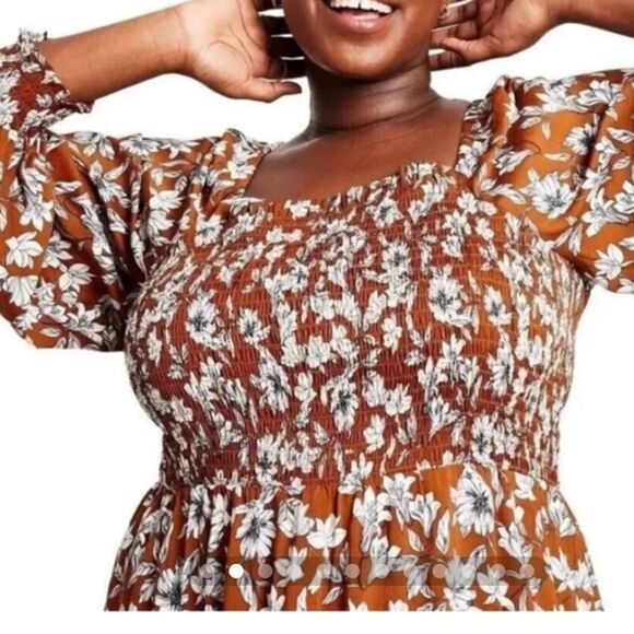 LaLigne Brown Floral‎ Cottagecore Midi Dress -- 3XL - Picture 2 of 13